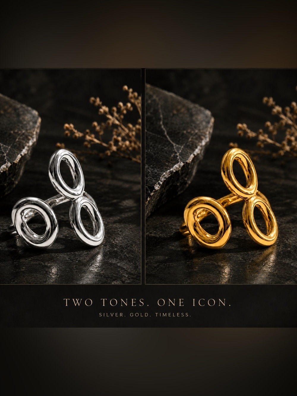 Twin Loop Ring — Gold and Silver colors . Pair.